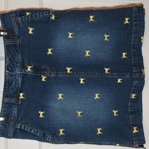 Vintage Lilly Pulitzer Women's Dog Embroidered Denim Mini Skirt Size 4 Y2K